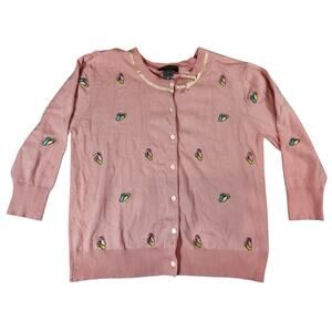 SML Design Pink Silk Blend Cardigan Flip Flop Embroidered Sweater Size Large
